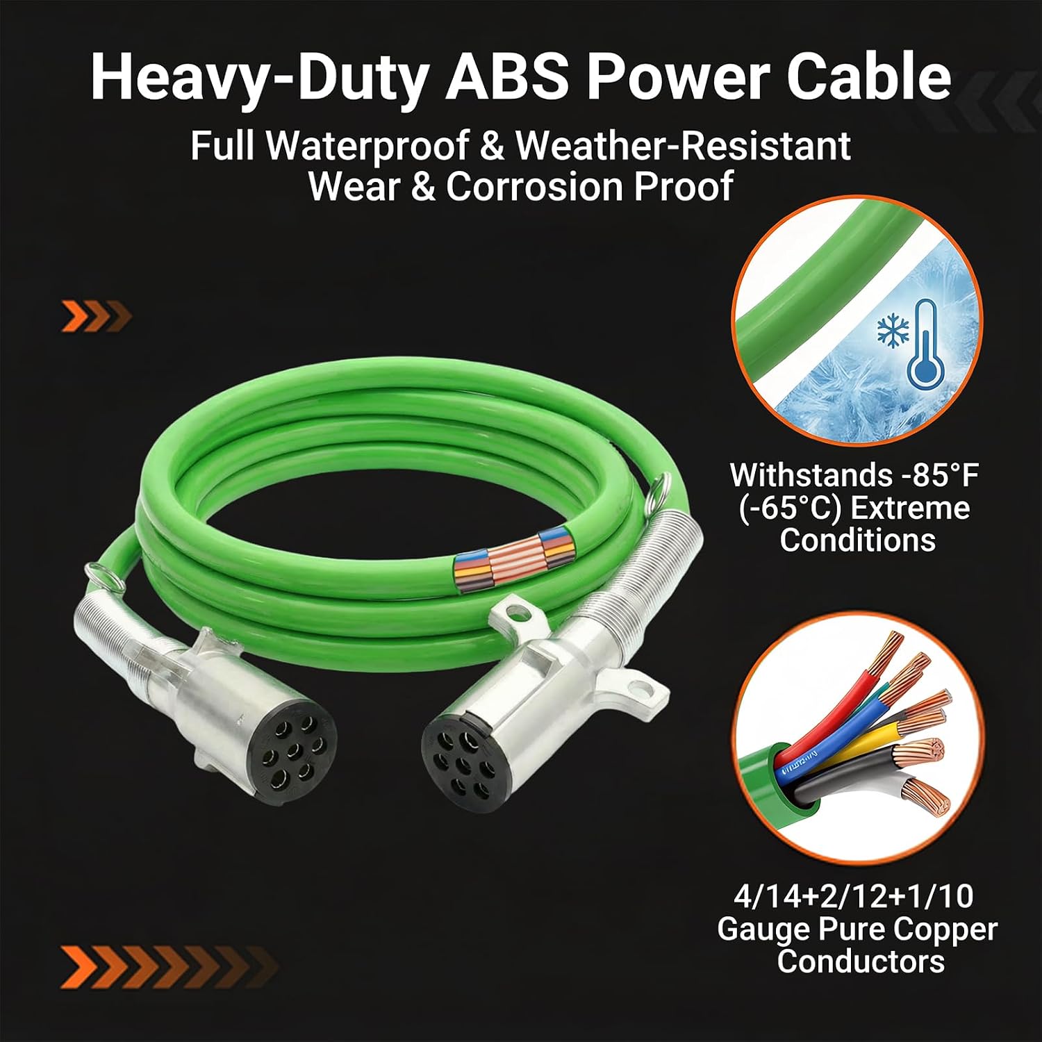 7 Way Trailer Cord 12 Ft Green ABS 7 Wire Trailer Cable Electrical Power 7 Way Trailer Plug for Semi Truck Accessories Truck to Trailer Electrical Connectors