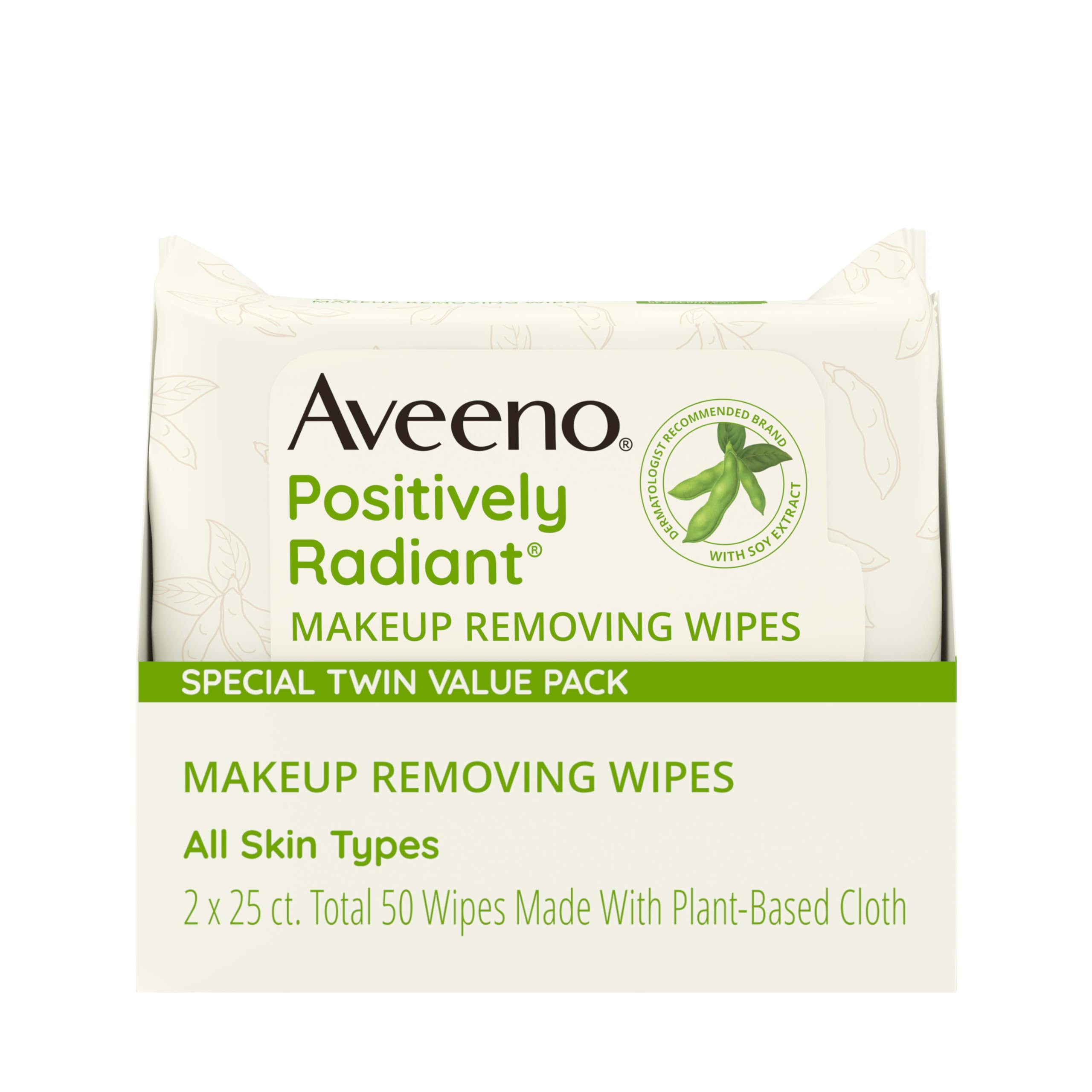 Positively Radiant Alcohol Free Makeup Removing Face Wipes, Ultra Soft, Gentle, Non-Comedogenic Facial Cleansing Towelettes Leave Skin Clean & Soft, Sulfate Free, Twin Pack, 2x25 ct
