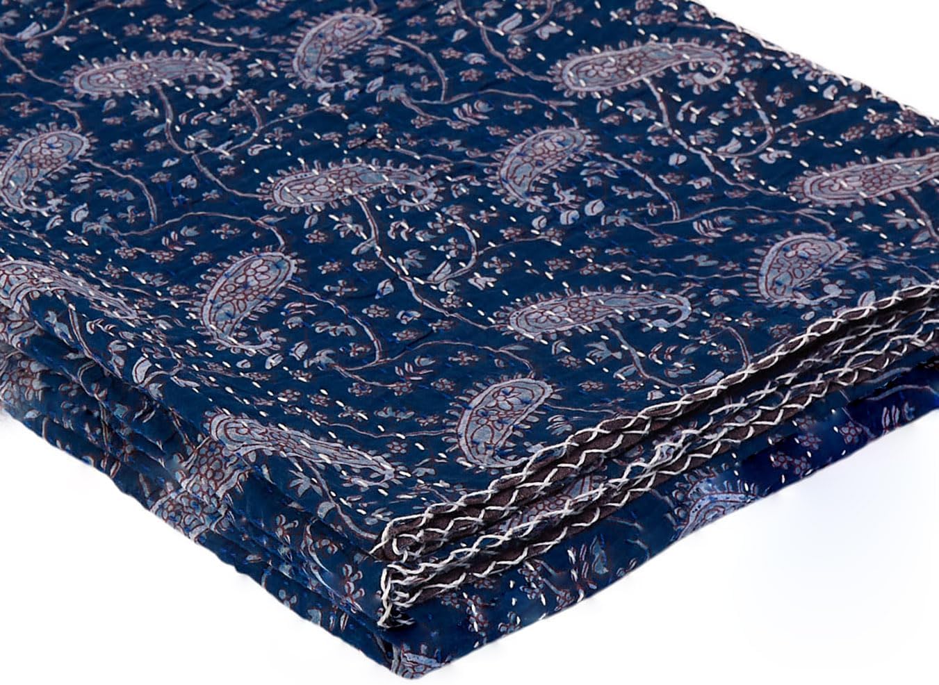 Taj Hotel Kantha Handcrafted 100% Cotton Quilted Throw Blanket, Multicolor 56, 50x70 Inch