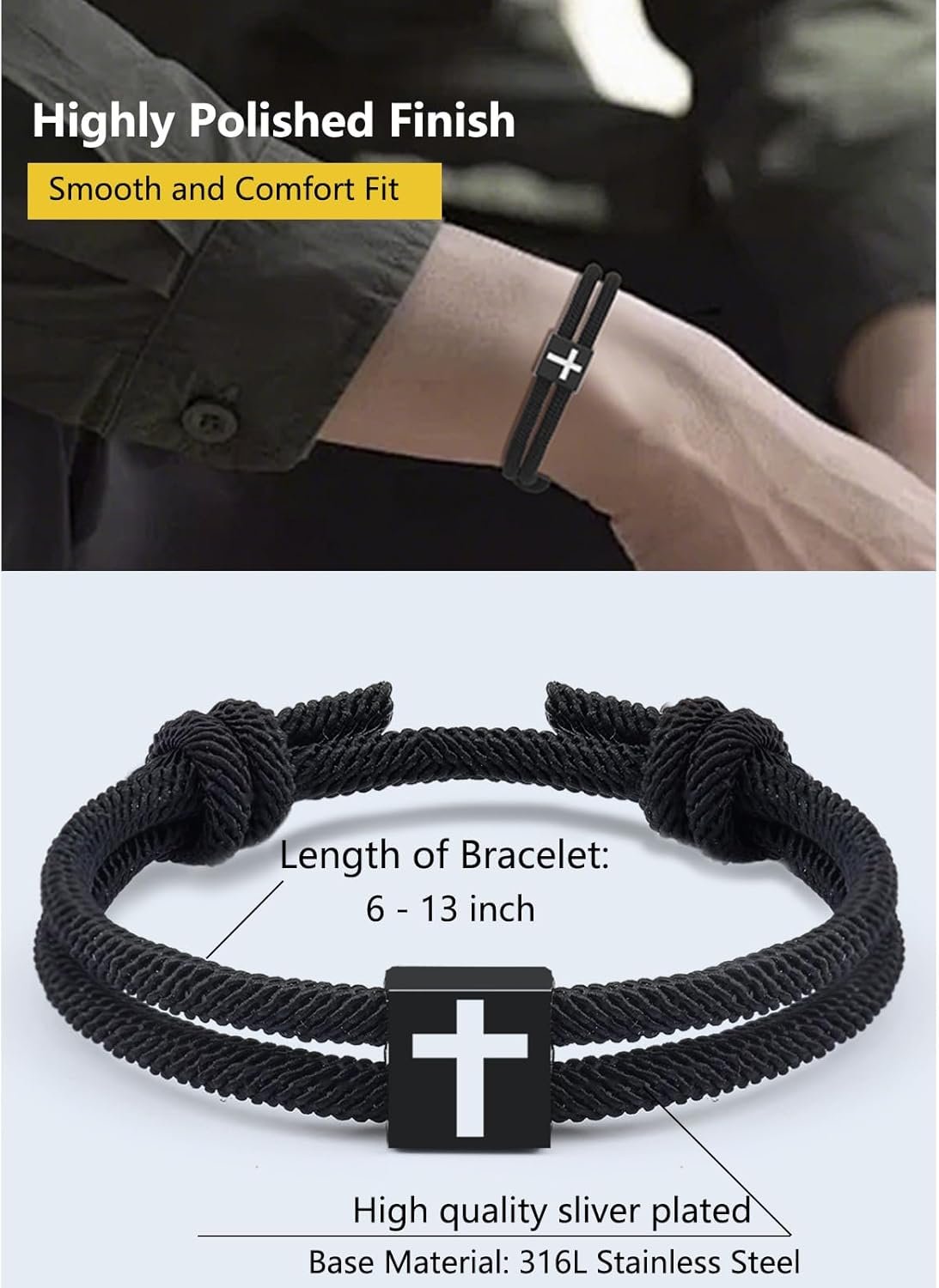 Cross Bracelet for Men Boys Birthday Valentine's Day Back to School Christmas Gifts - Image 3