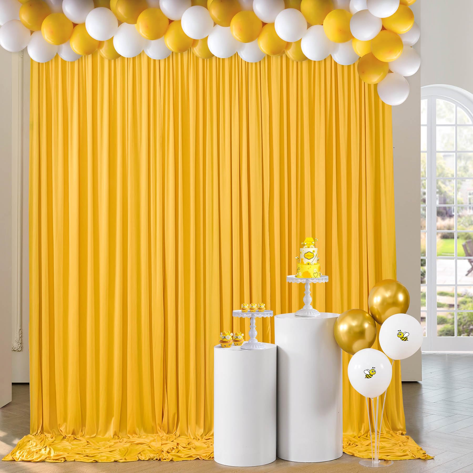 4 Panels Yellow Backdrop Curtain For Parties Wrinkle Free Lemon Yellow Photo Curtains Backdrop Drapes Fabric Decoration For Birthday Party Wedding Baby Shower 20ft(W) X 10ft(H