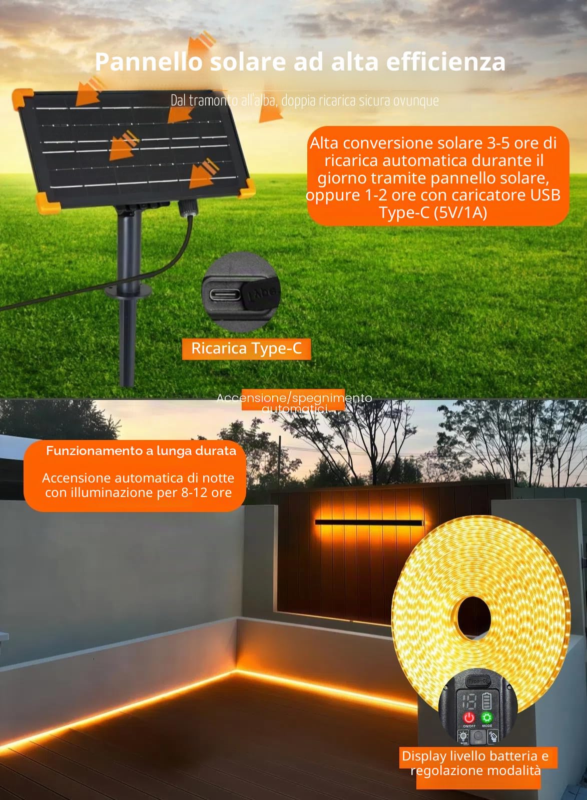 Gaoxun Striscia LED Solare da Esterno 15m, Flessibile Striscia Luci LED Solare per Esterni con Telecomando, Dimmerabile, 8 Modalità, 960 LED, IP68 Impermeabile, per Giardino, Patio, Bianco Caldo