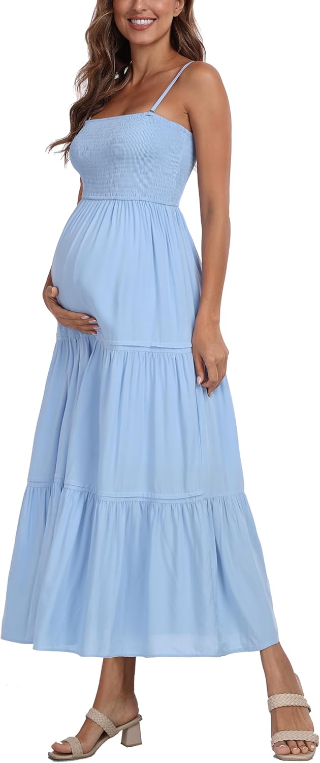 Maternity Casual Summer Maxi Dress with Removed Strap, Stapless Bohemian Beach Long Photoshoot/Baby Shower Dresses