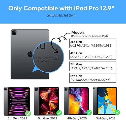 Miniatura 2 de Funda con teclado táctil para iPad Air 13 M2 2024, iPad Pro 12.9 con teclado de 65433 generación, trackpad, rotación de 360, cubierta de teclado