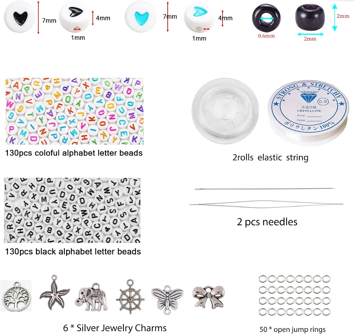 38500 Pcs 2mm Glass Seed Beads Jewelry Making Kit - 260 Alphabet Letter Beads, 48 Colors | Complete DIY Set with Elastic String, Charms & Jump Rings for Bracelets, Crafts & Handmade Art image 3