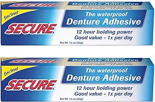Waterproof Denture Adhesive - Zinc Free - Extra Strong Hold For Upper, Lower or Partials - 1.4 oz (Pack of 2)