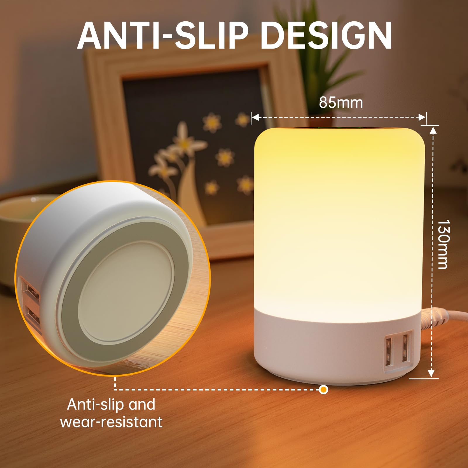 Taipow Lampada da Comodino Led, Abat Jour da Comodino, 8 Colori/10 Luminosità livello, Controllo Tattile, Dimmerabile, 4 Porte di Ricarica USB-A per Soggiorno Ufficio Camera da Letto (spina UE)