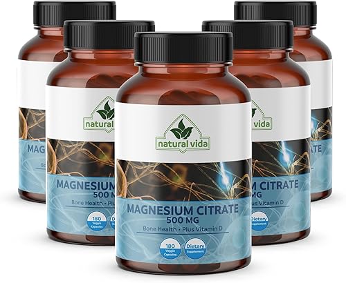 Miniatura 4 de Citrato de magnesio de 500 mg + vitamina D, 180 cápsulas  Suministro para 6 meses  Fácil de absorber  Apoyo muscular, cardíaco y digestivo  Uno por