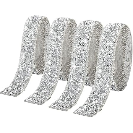 4 Rolls Silver Resin Rhinestone Ribbons Self-Adhesive Crystal Ribbon ...