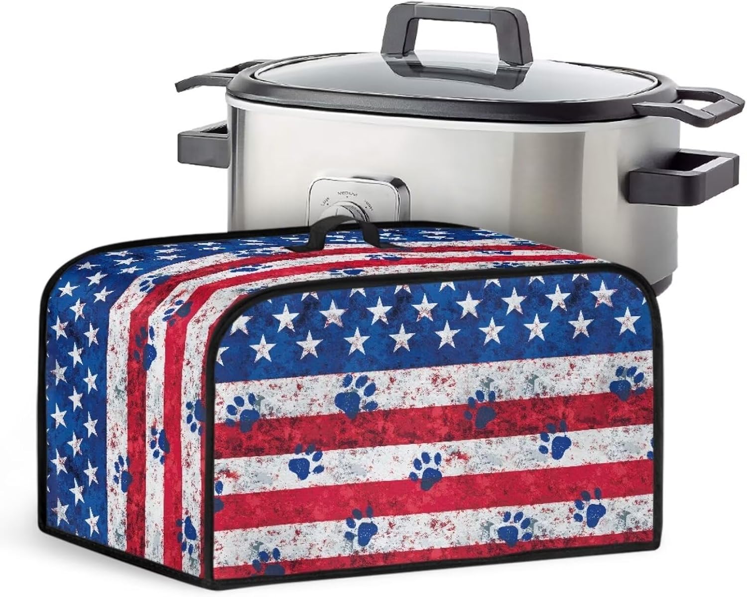 GLENLCWE Dog Paws USA Flag Slow Cooker Cover Crock Pot Cover Dust Cover Stain Resistant Washable Kitchen Appliance Cover Universal for Air Fryer, Hot Cooker, Pressure Cooker GLENLCWE Dog Paws USA Flag Slow Cooker Cover Crock Pot Cover Dust Cover Stain Resistant Washable Kitchen Appliance Cover Universal for Air Fryer, Hot Cooker, Pressure Cooker
