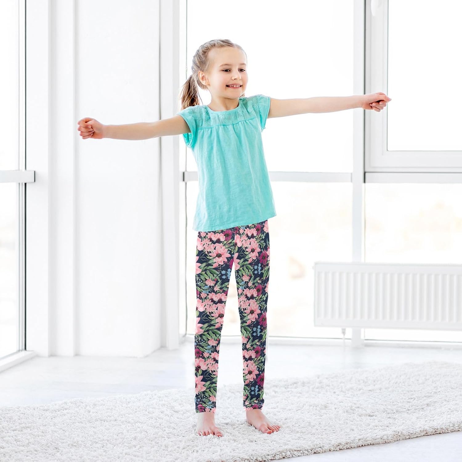 Girls Activewear Leggings Floral Harmony Navy