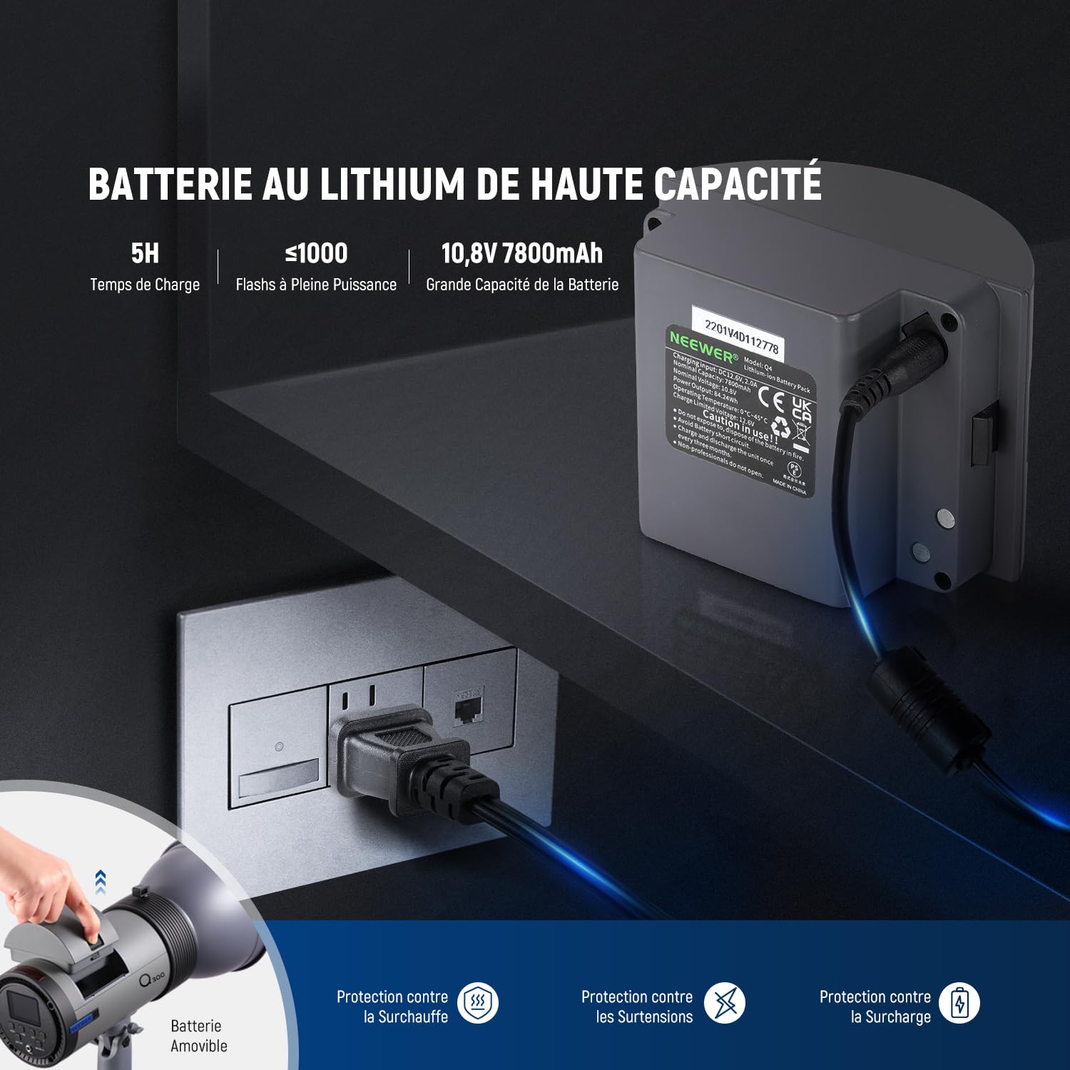 NEEWER Q300 Flash de Studio Extérieur 300Ws 2,4G avec Déclencheur sans Fil Q Compact, Batterie Li-ION 7800mAh,éclairage Stroboscopique pour Studio Photo,Monobloc sans Fil 1000 Flashs Pleine Puissance