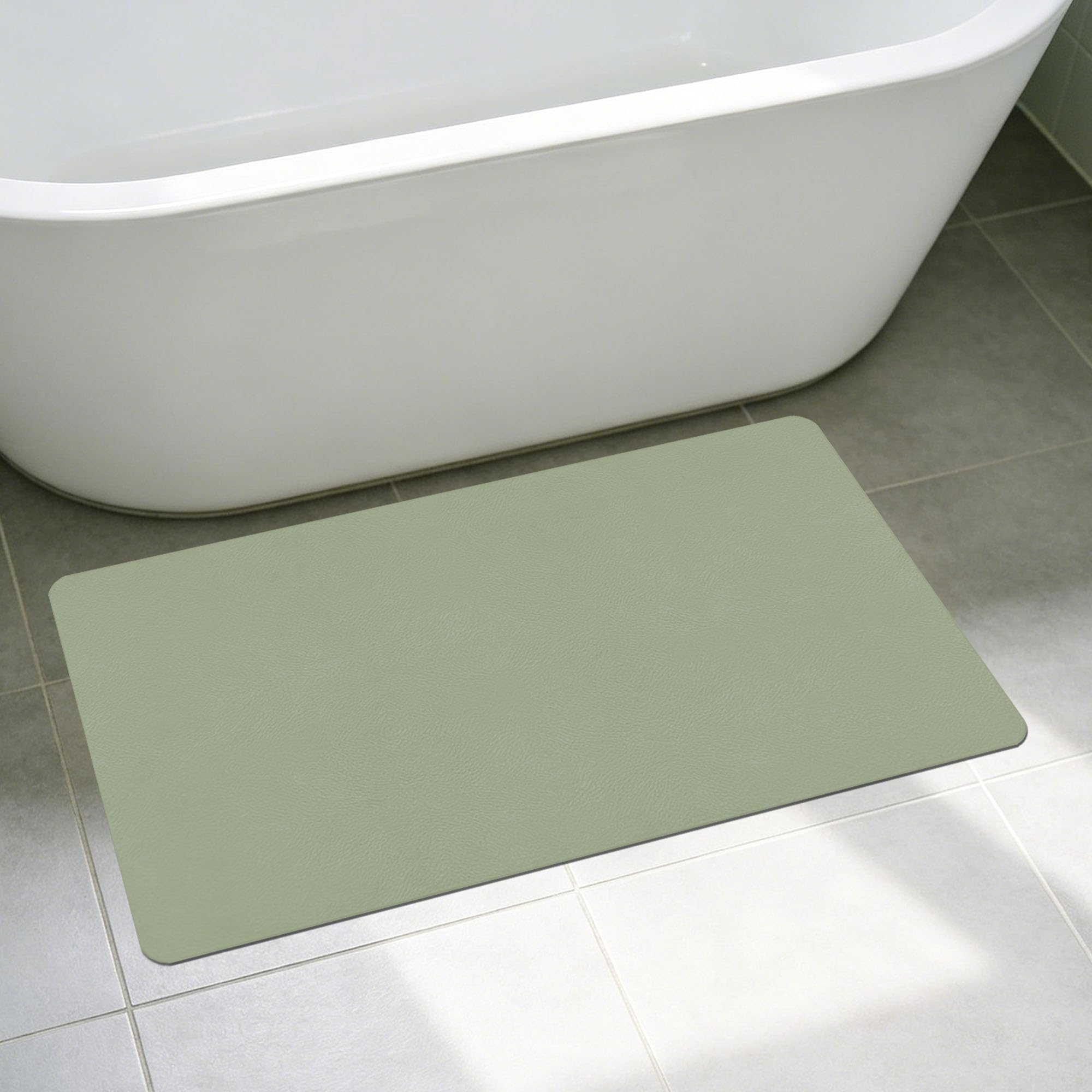 Alfombra de Baño 105 x 118 cm Rápido Secado Alfombrilla de Baño Absorbente de Piedra Antideslizante y Antihumedad para Ducha, y Cocina, Verde