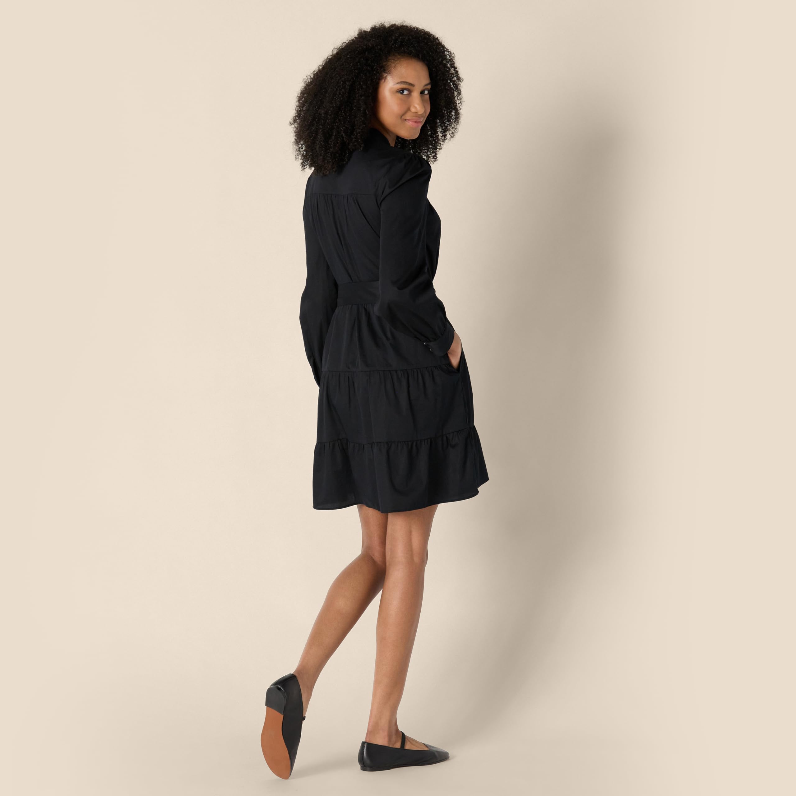 Amazon Essentials Mujer Vestido Camisero Escalonado de Satén de Algodón de Corte Recto