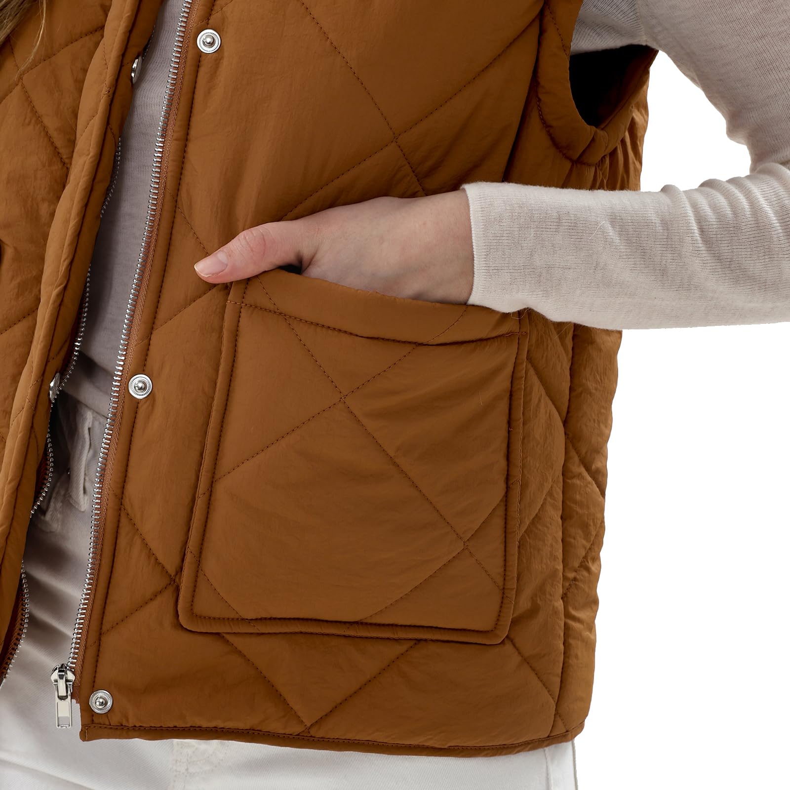 Amazhiyu Gilet trapuntato da donna, leggero, per esterni, imbottito, senza maniche, con tasche