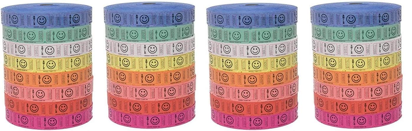 Raffle Tickets - 4 Rolls of 2000 Tickets) 8,000 Total Smile Raffle Tickets (4 Assorted Colors) (Pack