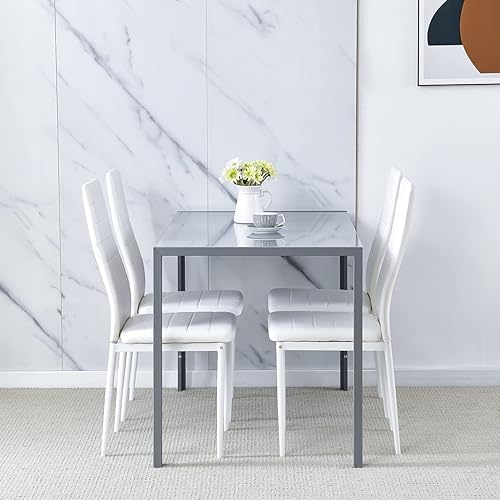 Miniatura 8 de Homesailing Moderna mesa de comedor negra de 5 piezas con sillas para 4 personas mesa de comedor templado de vidrio y sillas de cocina juego de 4