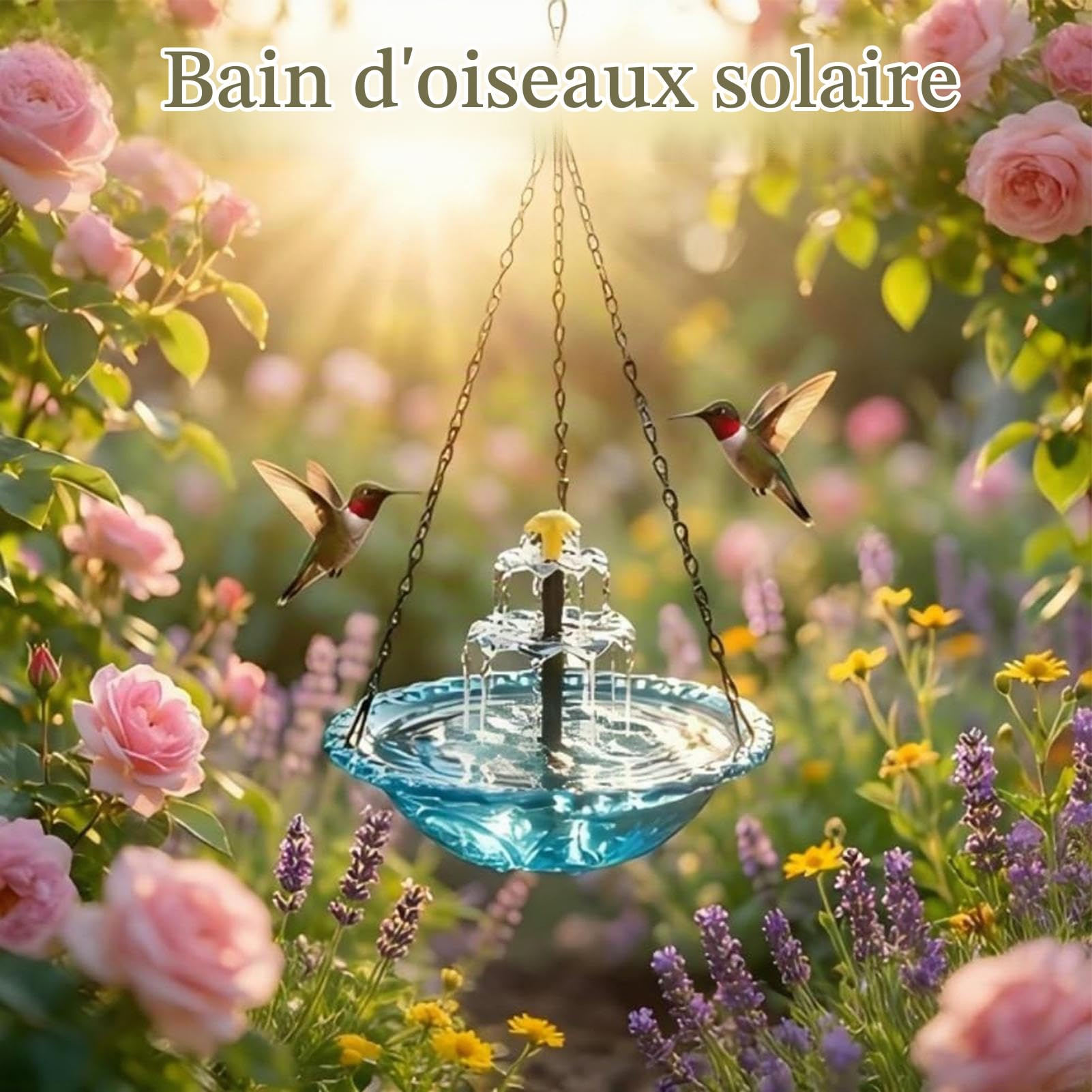 Fontaines pour bain d'oiseaux solaires pour l'extérieur | Fontaine pour bain d'oiseaux extérieure à suspendre - Fontaine solaire pour colibris - pour les observateurs d'oiseaux, balcon, porche, cour