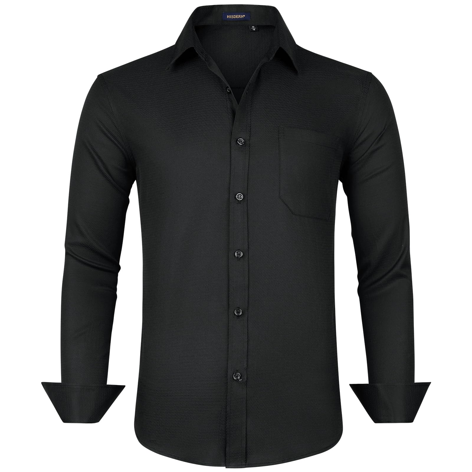 HISDERN Camisas Hombre Manga Larga Elegantes Camisa Hombre con Botones Color Sólido Camisa Traje Hombre con Bolsillo de Boda
