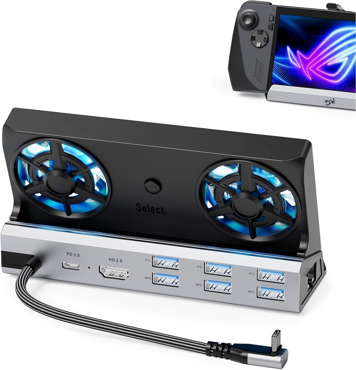 12-in-1 Steam Deck Dock with Dual RGB Cooling Fans, 4K@60Hz HDMI 2.0, 6 USB Ports, Gigabit Ethernet, 100W PD, 40Gbps for Steam Deck/ROG Ally/Switch/Legion Go