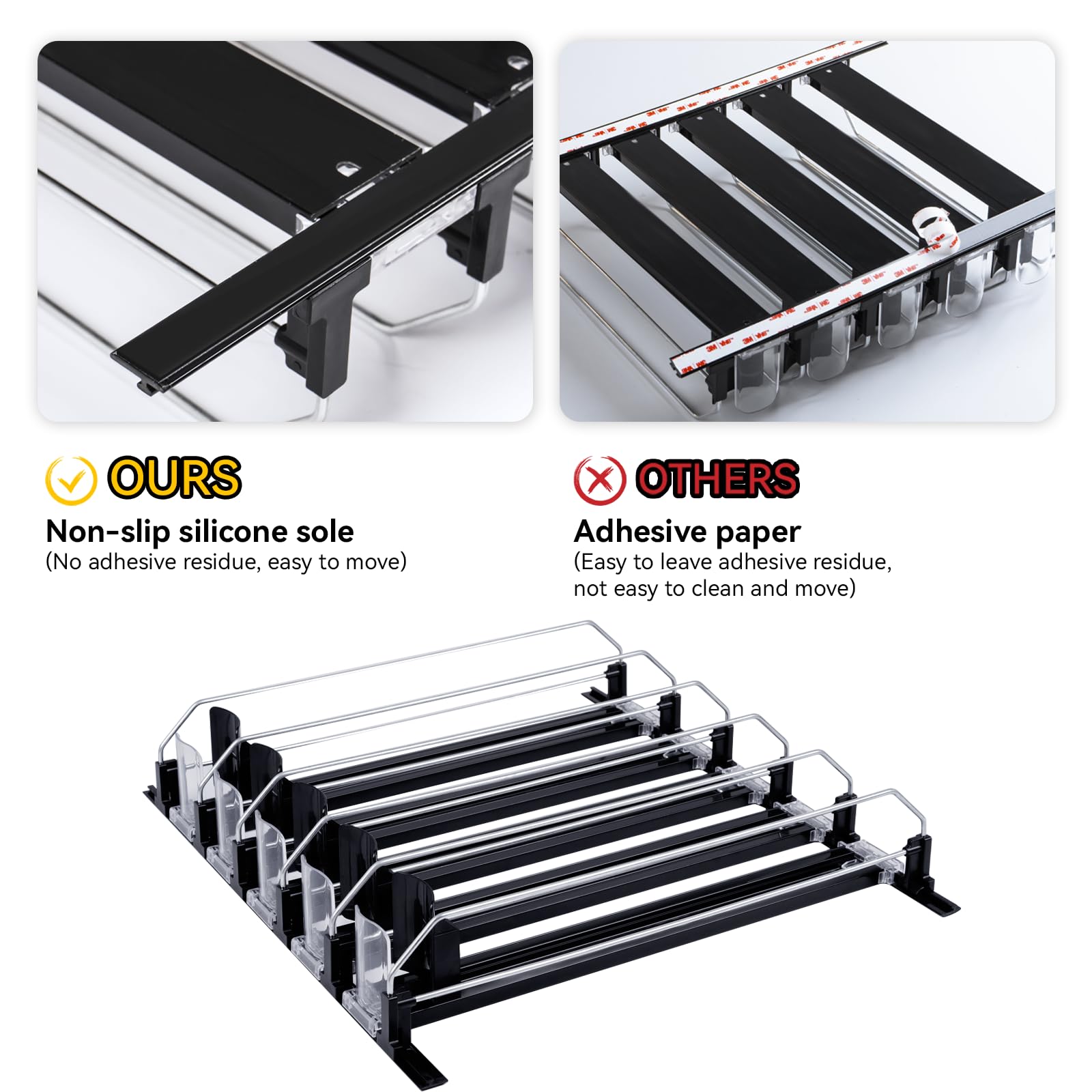 MERICARGO Drink Organizer for Fridge, Self-Pushing Soda Can Organizer for Refrigerator with Adjustable Pusher Glide, Automatic Drink Dispenser for Fridge Pantry, 5 Rows