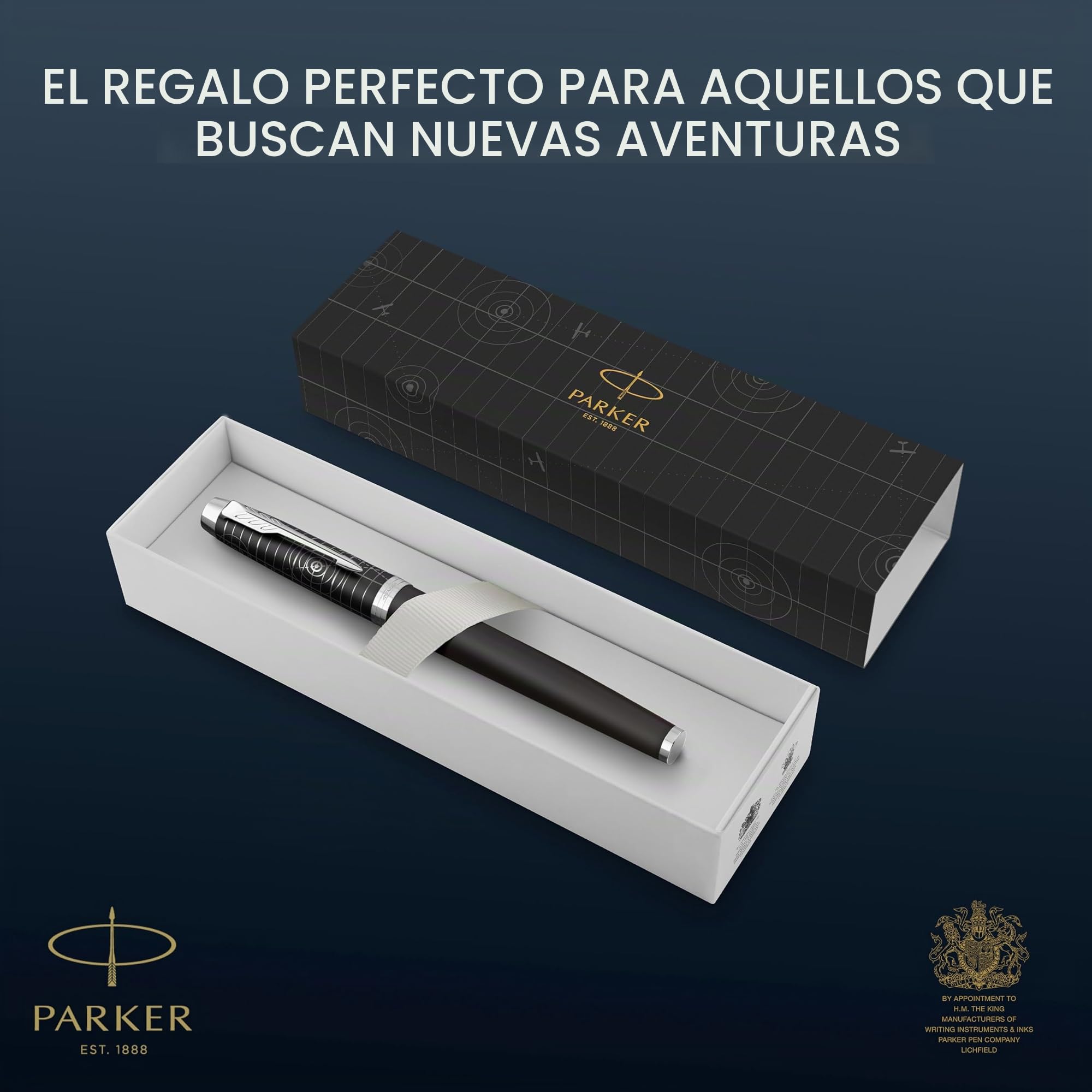 Parker IM Premium Pluma estilográfica | Colección Legacy of Flight | Acabado cromado | Plumín fino | Tinta azul | Caja de regalo