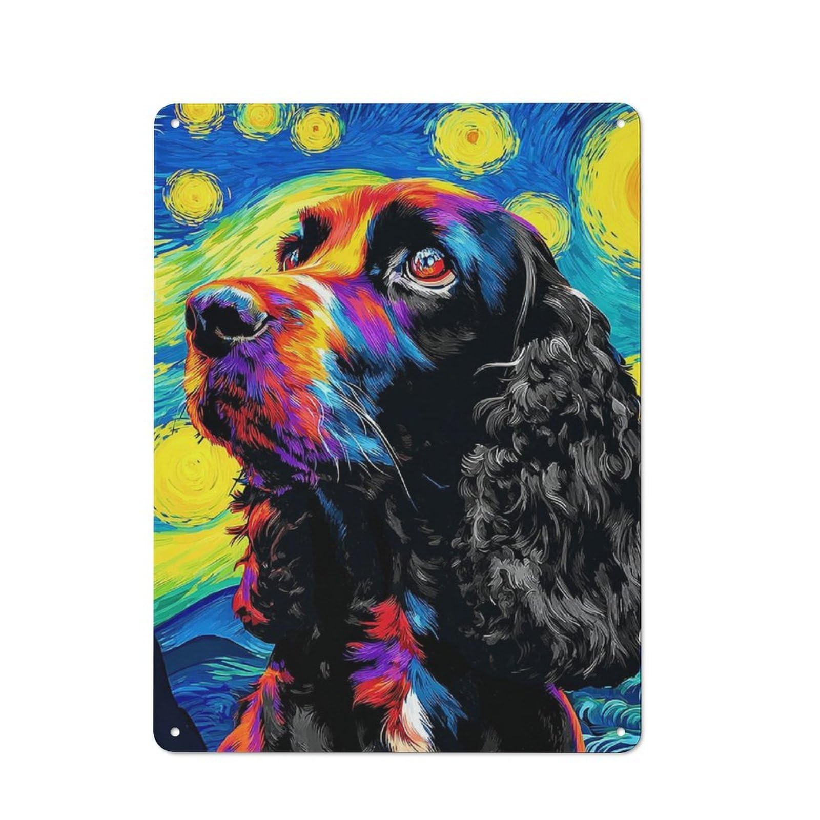 Junmoney Starry Night Dog Portrait -25 Decorative Tin Plaque With Design 40X30cm, Classic Novelty Wall Art For Flat, Dorm Room, Lounge Or Cafe