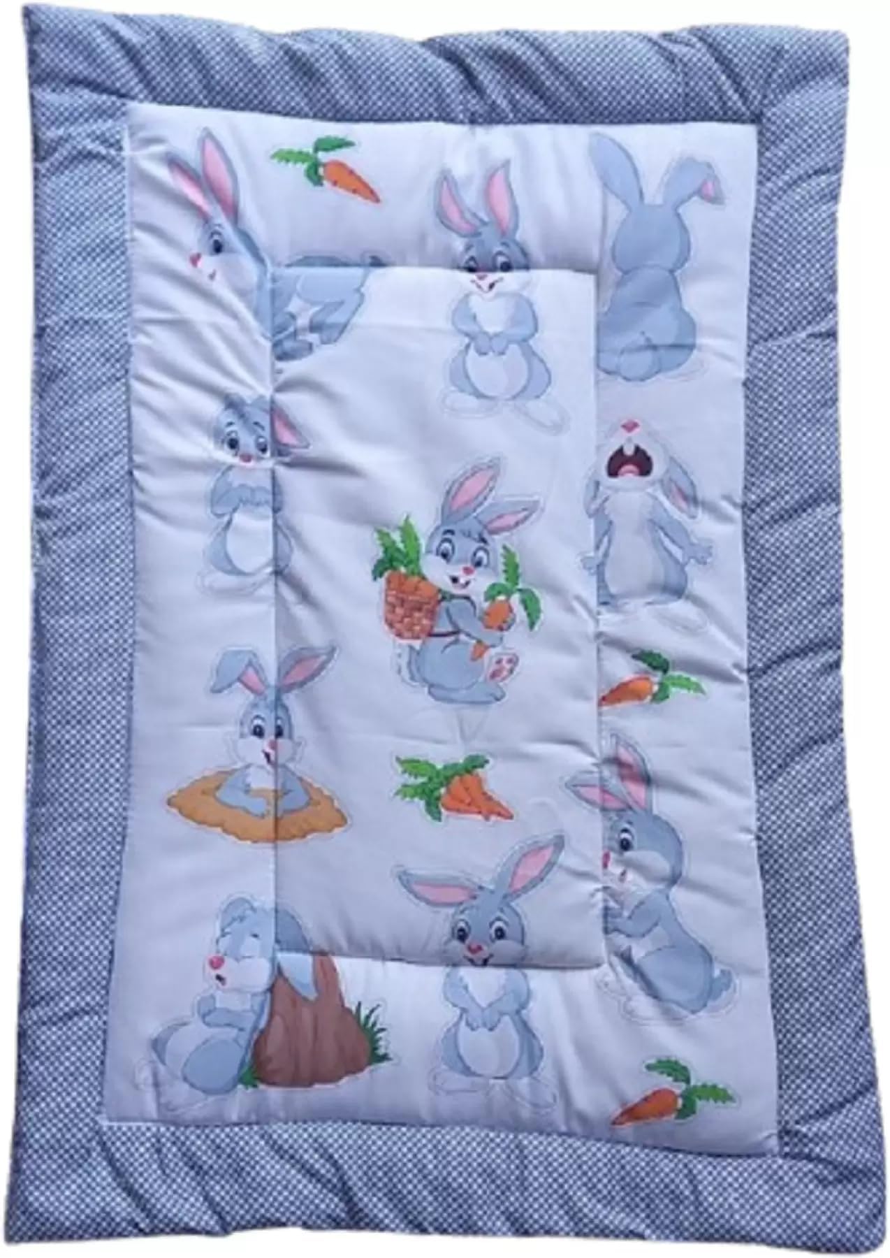 SmallBerry™ Combo Newborn Baby Pom Pom Cotton Baby Bed | Godari | Cradle Bed | Crib Sheet | Changing Mat Baby Godadi | Godari | Bedding Set | Mattress_Pack of 2 Piece_Bird & Rabbit 3