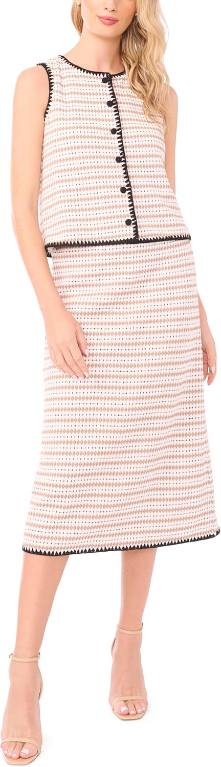 CeCe Women's Crochet Detailed Knit Midi Skirt