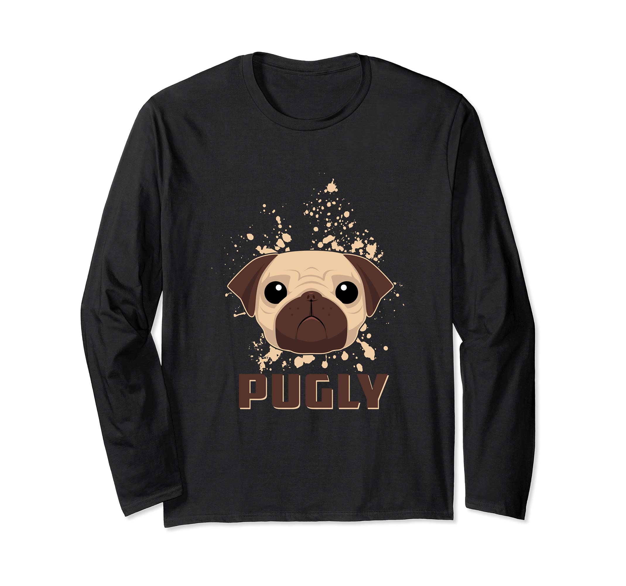 Pugly Pug Pet Animal Puppy Paws Dog Breed Pup Bone Dogs Paw Long Sleeve T-Shirt, Black