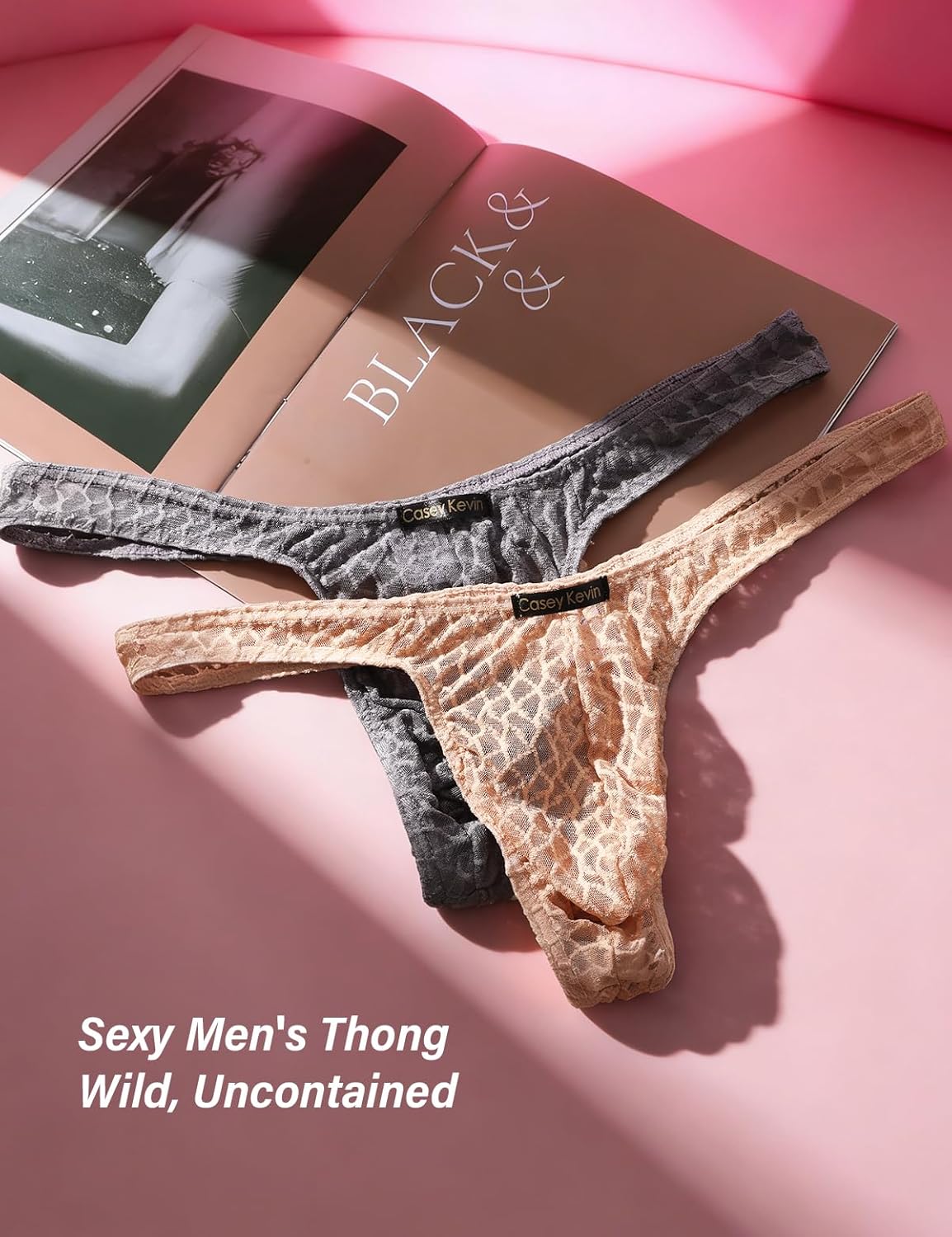 Casey Kevin Men's Thongs Underwear Sexy Lace G-String Bulge Pouch Breathable Panties - Image 6