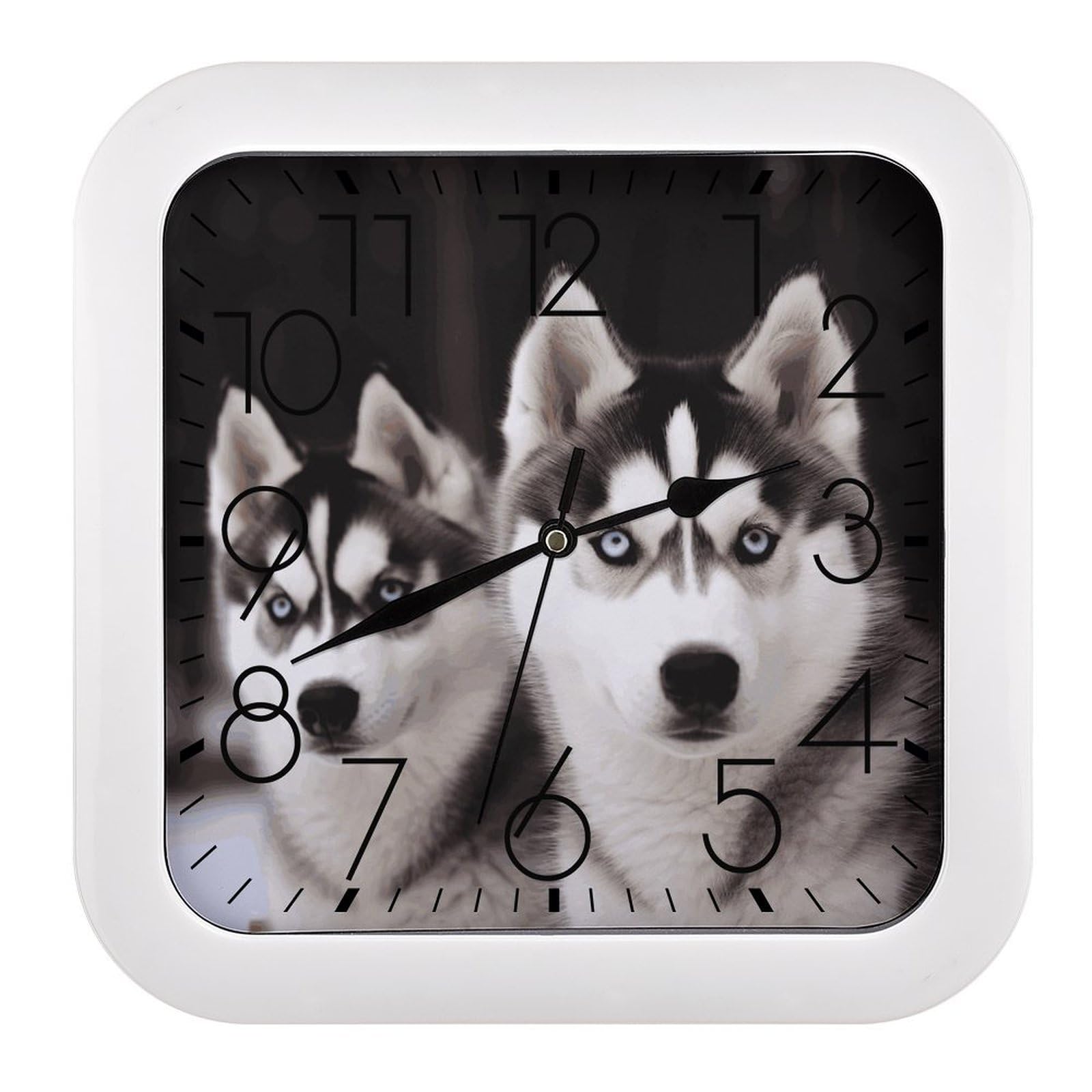 FekiLoot Husky Dog Wall Clock 10.2" Modern Farmhouse Square Clocks Silent No Ticking, Wall Art and Timepiece Clock for Shelf Table Mantel Or Bedside Clocks