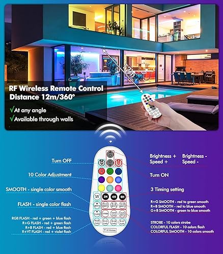 Miniatura 6 de MEIKEE Luz de arandela de pared RGBW de 42 W, 3350 lm, barra de luz de lavado impermeable IP66 con control remoto, tira de inundación de lavado que