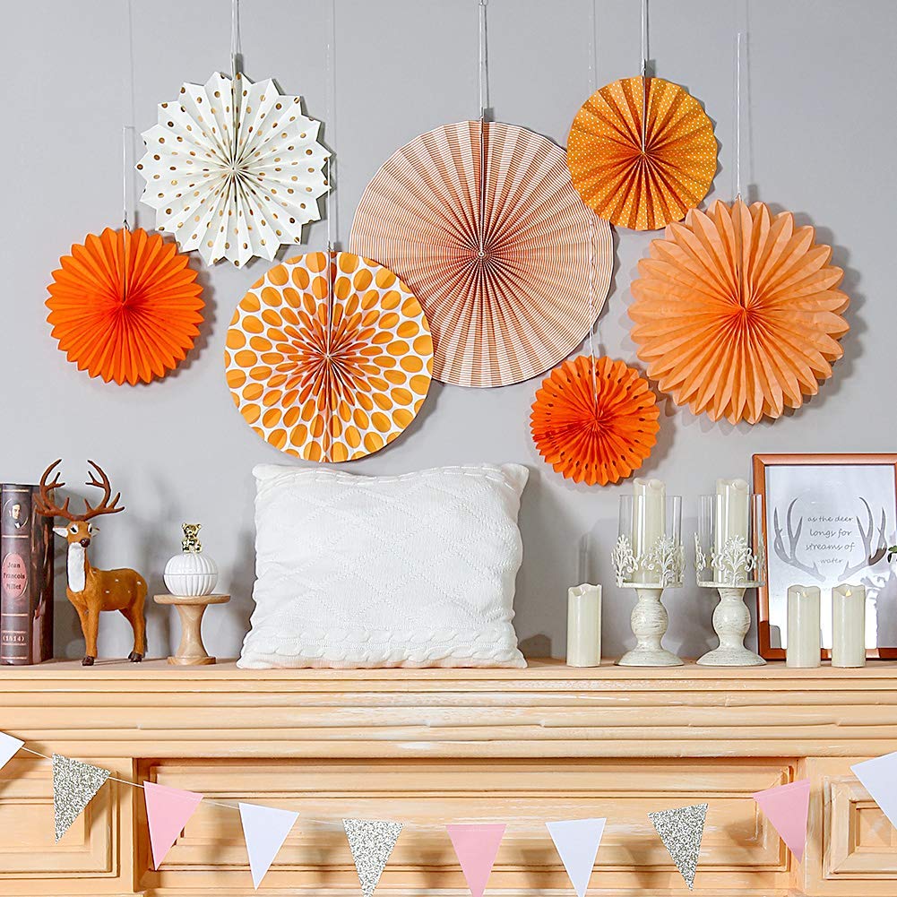 Aazon.co: Party Hanging Paper Fans Set, Orange Round Pattern Paper...