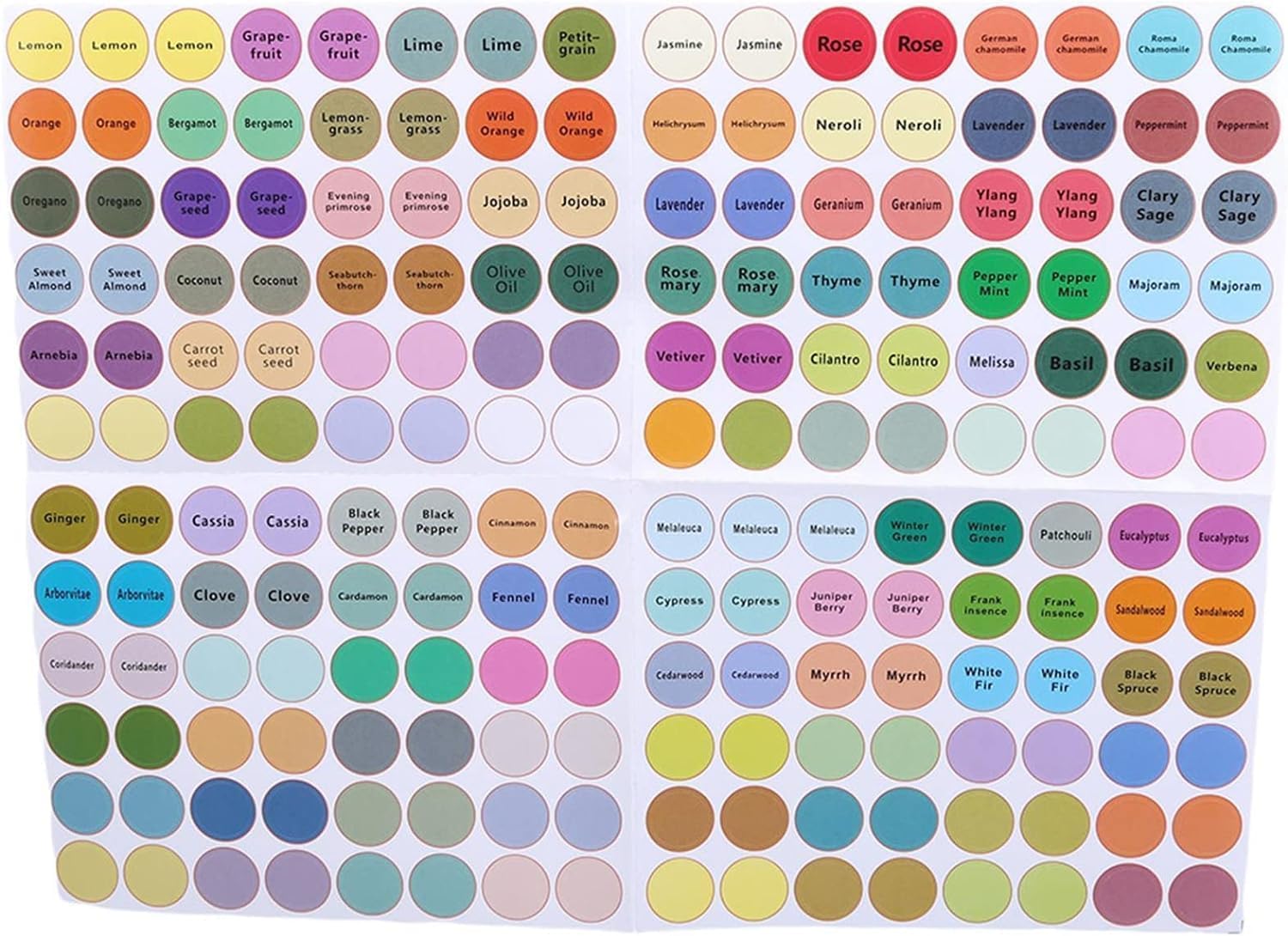 Colorful Essential Oils Labels Bottle Cap Stickers Lid Stickers Labels Stickers Waterproof Cap Stickers for Essential Oil Bottle All-Purpose Labels