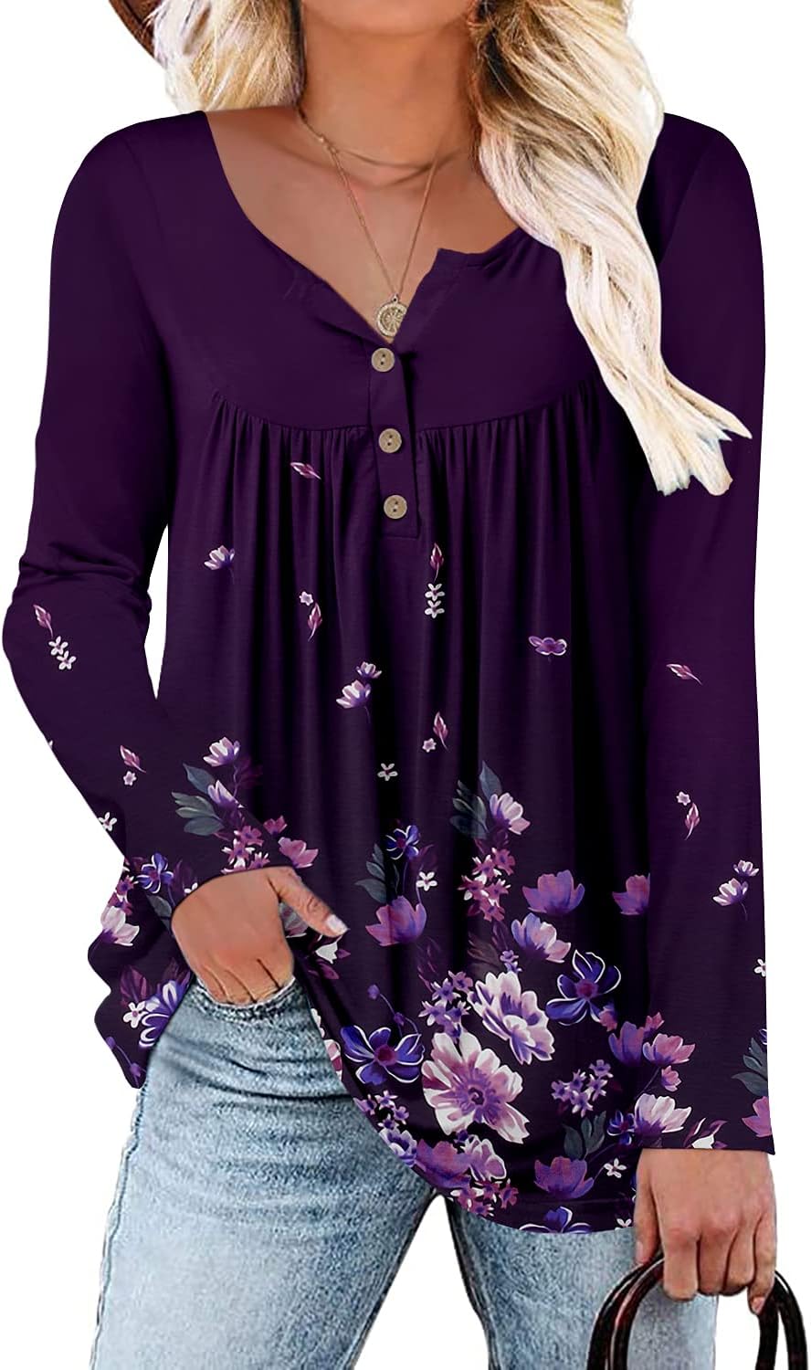 Casual Long Sleeve Shirts Workout Tops for Women Purple Comfy Flare Blouse XL