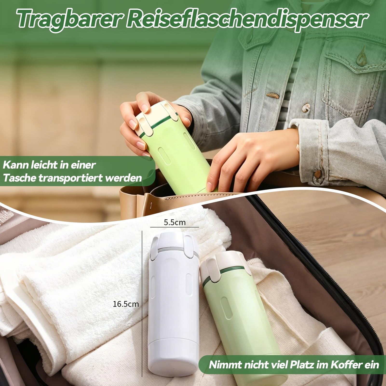 Dispenser da viaggio 4 in 1, bottiglie da viaggio ricaricabili da riempire, contenitore da viaggio a prova di perdite, con scala ed etichette per shampoo, gel doccia e lozione, bottiglia