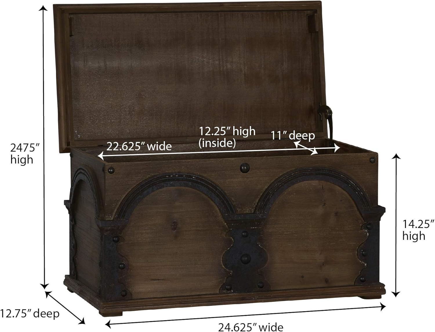 Household Essentials Wooden Arch Trunk Storage Chest, Large, Brown : Home & Kitchen