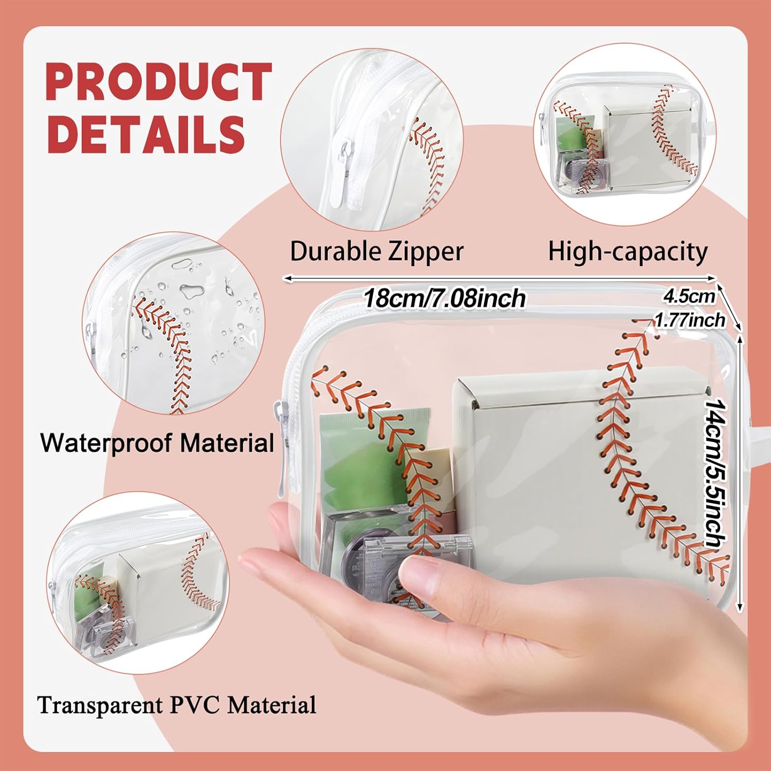 Lebaley 30PCS Baseball Snack Bags - Baseball Bags for Team Gift Treats,Baseball Goodie Bags, Sports Cosmetic Bag,Waterproof Clear Pvc Toiletry Bag for Baseball Lover,Travel,Birthday Party Gifts