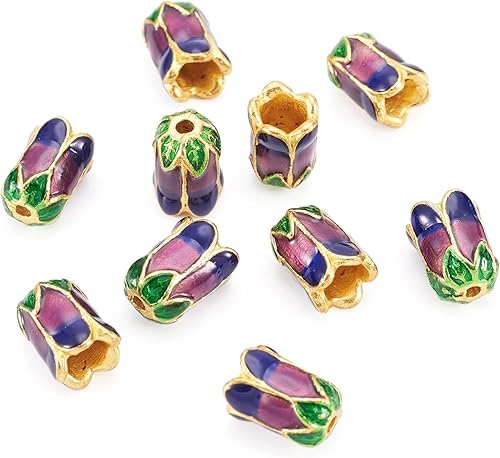 Miniatura 7 de Pandahall - 10 tapas de cuentas de flores de aleación con esmalte de 0.433 x 0.315 in, cuentas de esmalte floral de 5 pétalos, tapas espaciadoras