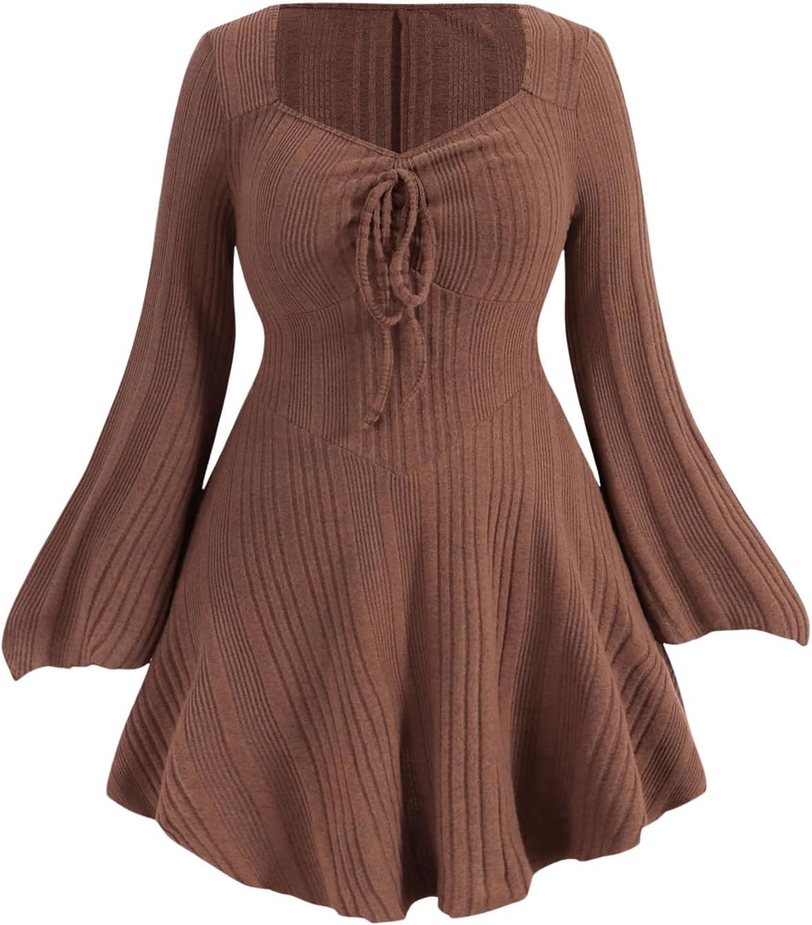 Verdusa Womens Plus Size Sweater Dress Fall Dresses Bell Long Sleeve Lightweight Short Sweater Dresses Corset Dress