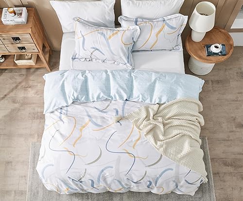 Miniatura 2 de SLEEPBELLA Funda de edredón geométrica moderna, tamaño Queen, diseño de líneas geométricas abstractas amarillas y azules, para decoración de