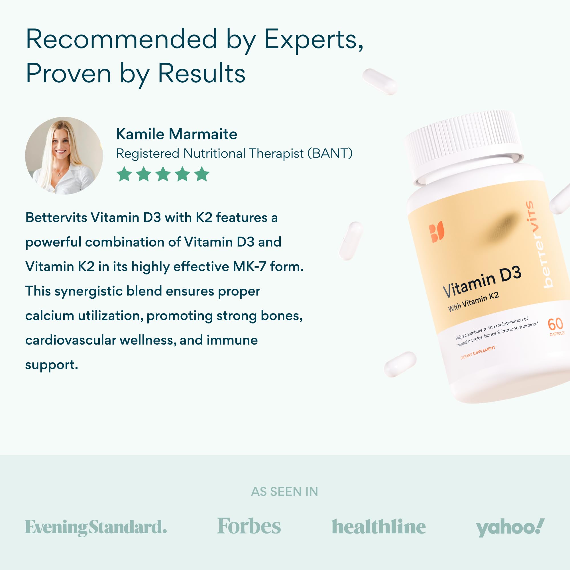 Bettervits Vitamin D3 5000 IU & K2 for Women & Men, Bone Health | 60 Ct — Amazon image 6