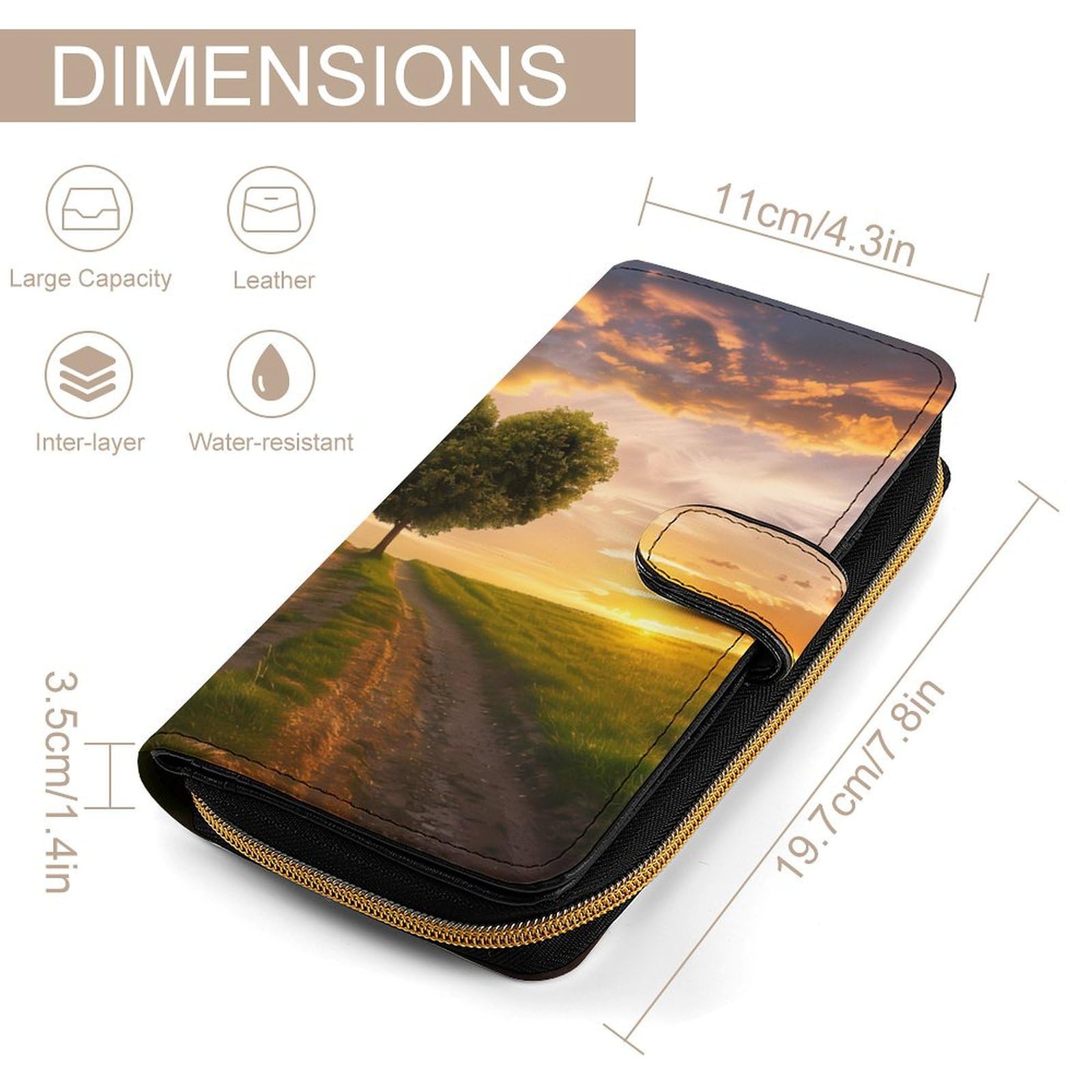 Heart Shape Tree In Sunset Leather Long Pouch Wallet for Men And Women Large Capacity Clutch Cash Wallet with Zippered