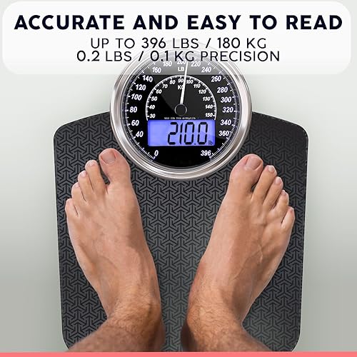 Miniatura 5 de Adamson Báscula de pesaje analógica y digital híbrida 2 en 1 para peso corporal de hasta 400 libras, vidrio templado grueso, pantalla extragrande,