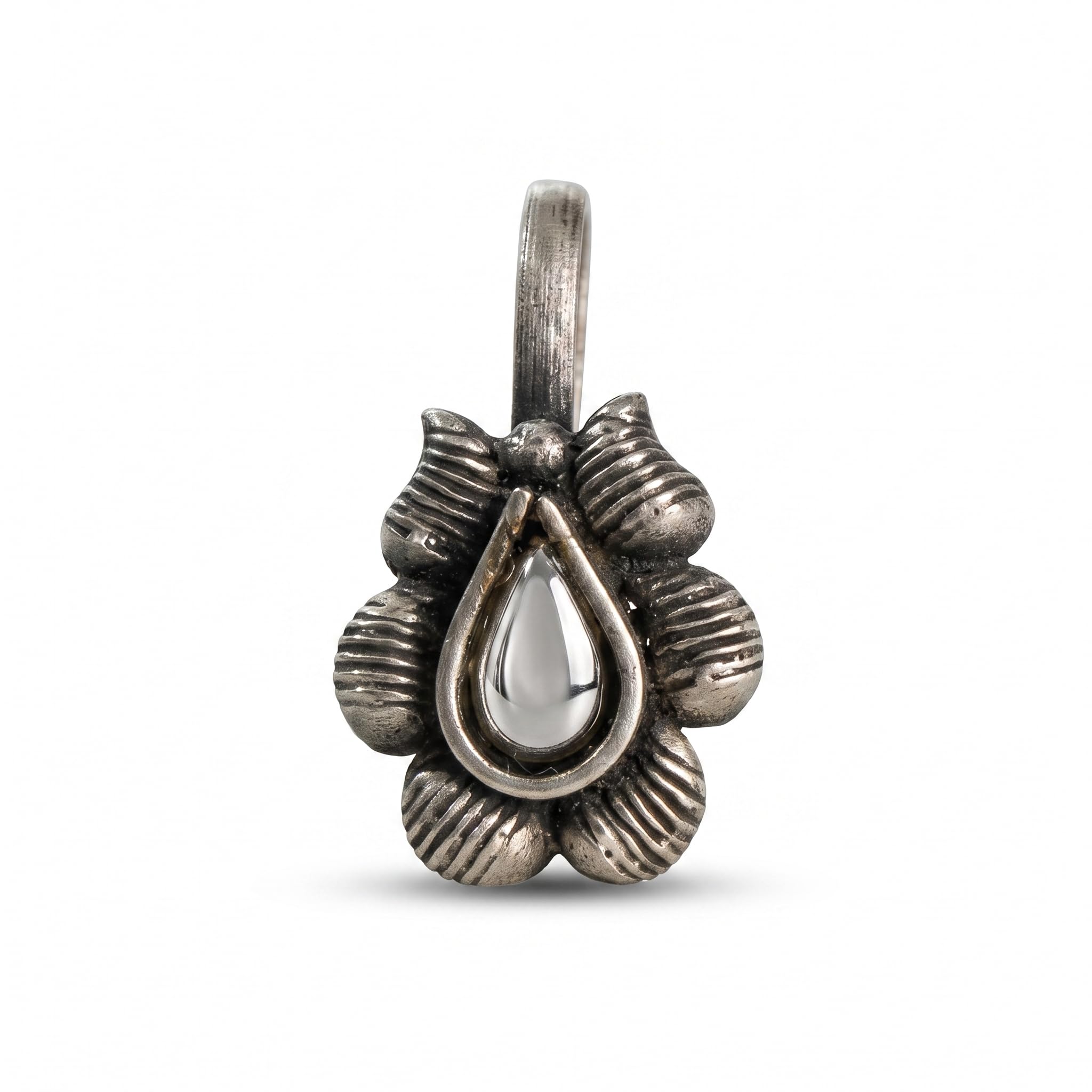 925 Oxidized Sterling Silver White Diamond Nose Pin for Women | Handcrafted Sparkling Nose Stud | Lightweight Ethnic & Contemporary Jewelry-image-36