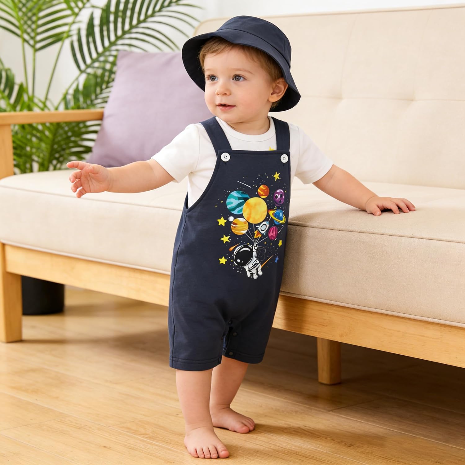 IBTOM CASTLE Baby Boy Jungle Safari Outfit Cake Smash Birthday T-Shirt + Short Overalls Jumpsuit + Hat 3pcs Clothes Set