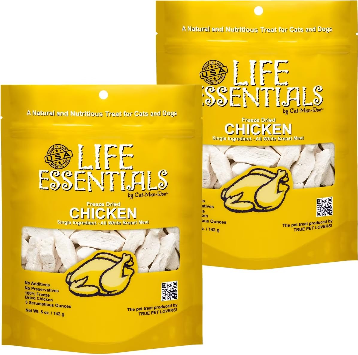 LIFE ESSENTIALS BY CAT-MAN-DOO Freeze Dried Chicken Dog & Cat Treats, Healthy Single Ingredient Training Treats for Dogs, Puppies & Cats, Made with Real Chicken – 5 oz (2 Pack)