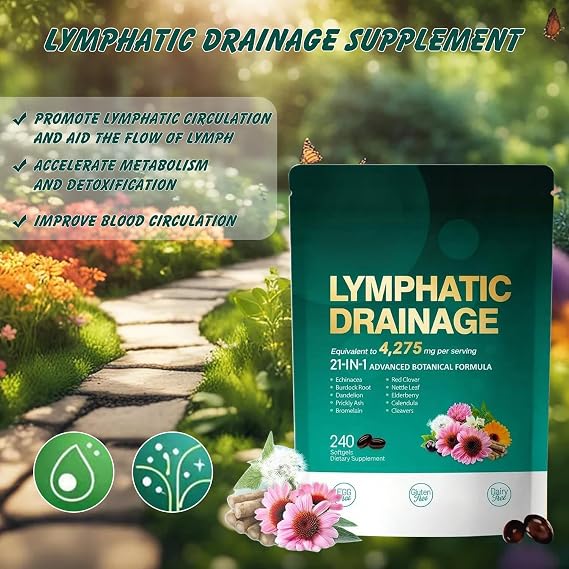 Lymphatic Support Supplement, 240 Capsules Lymphatic Drainage Softgels, L-Ymphatic Drainage & System Support Supplement, Non-GMO, for Men and Women