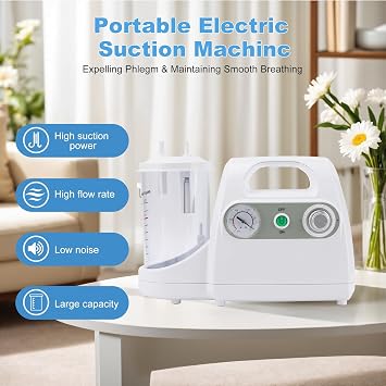 Portable Suction Machine, Medical Eletric Aspirator, Adjustable Negative Pressure Phlegm Suction Device for Home Use, Tabletop Phlegm Mucus